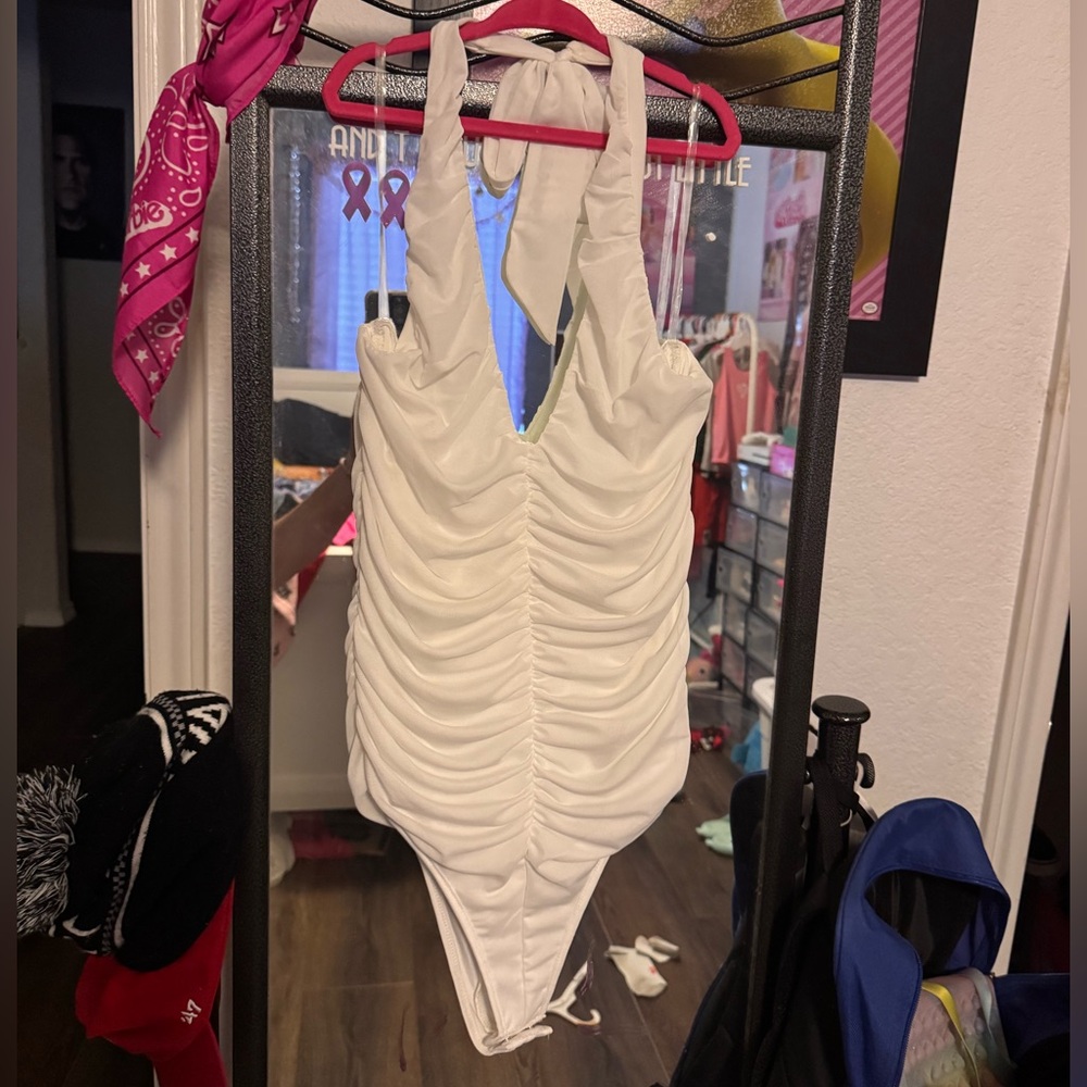 White Ruched Halter bodysuit NWT size M